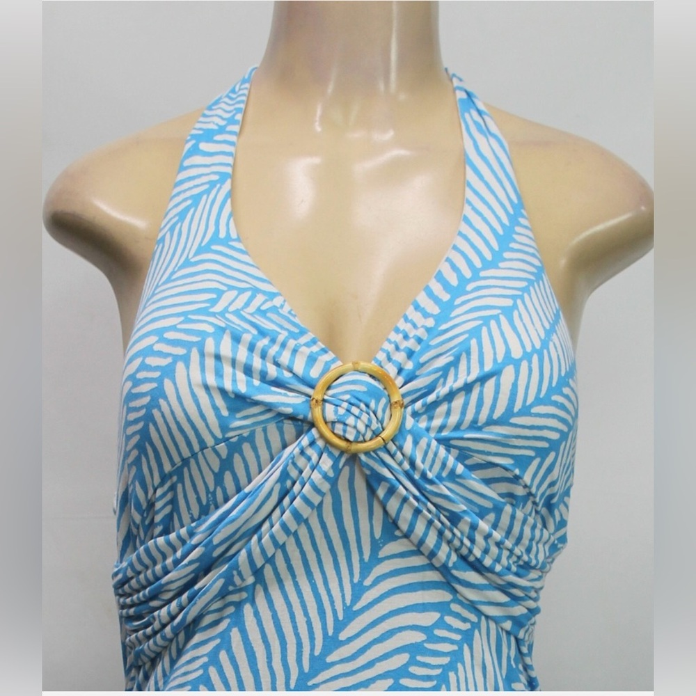 Banana Republic Herringbone Halter Top Stretch Blue/White